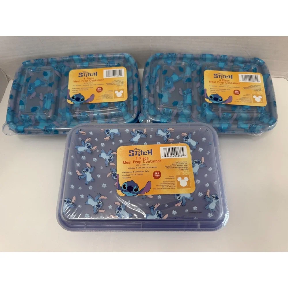 Disney Stitch 3-Pack 4-Piece Meal Prep Container Set BPA Free Blue Purple New